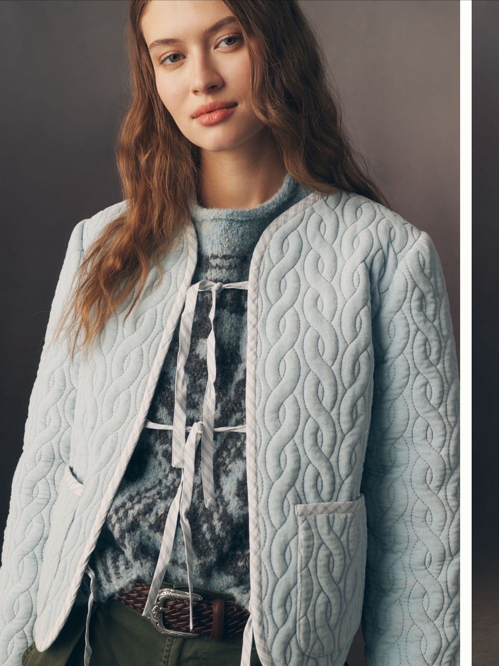 Anthropologie forever that girl oversized velvet tie Quilted Light Blue jacket